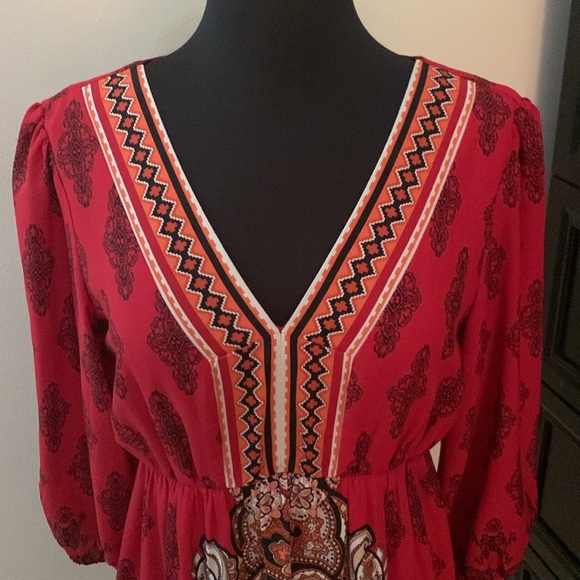 Red with Black, White & Orange Dress - Picture 3 of 8